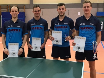 Die Sieger im Einzel der Vereinsmeisterschaften des Gießener SV 2018 von links Rastislav Michalko, Samuel Preuss (jeweis Dritte), Jan Limbach (2.) und Christian Güll (Sieger).